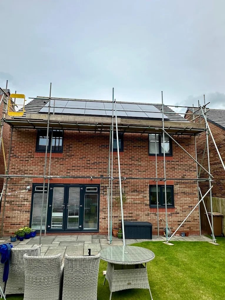 Solar panels fitted on the rear roof of the same house