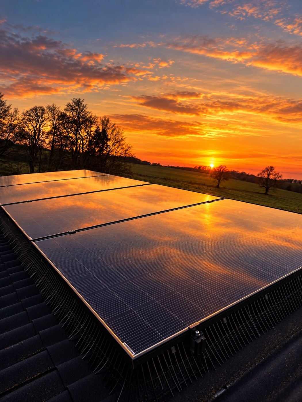Solar panels at sunset